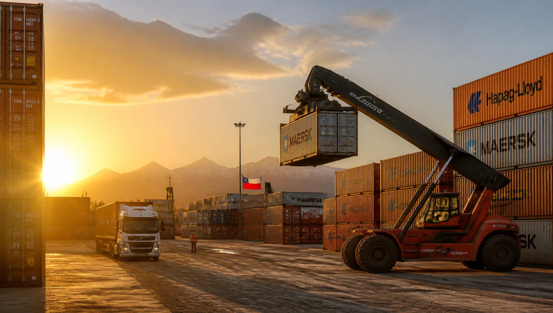 Patio de containers de Maq-Box al atardecer